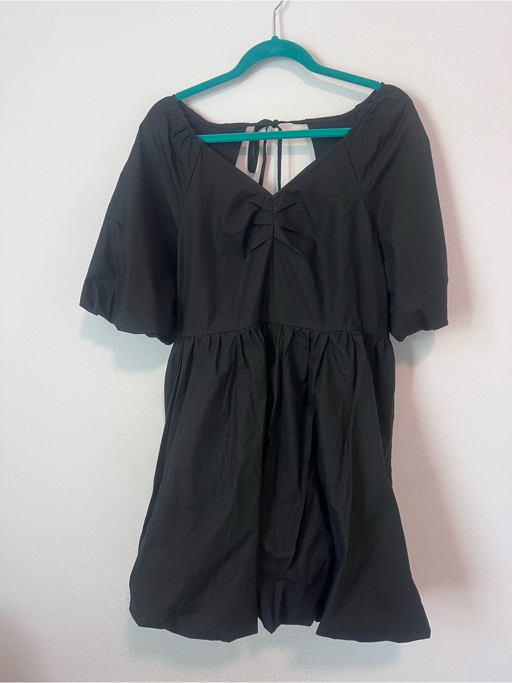 Time and Tru Puff Sleeve Tie Back Mini Dress Black Soot NWT Size M 8-10